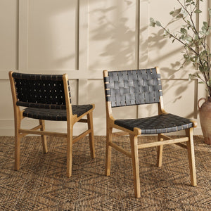 Safavieh TAIKA Woven Leather Dining Chair - Artisan Crafted, Modern Design, Perfect for Stylish Dining Spaces Black / Natural DCH4000C-SET2