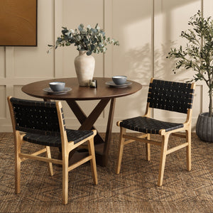 Safavieh TAIKA Woven Leather Dining Chair - Artisan Crafted, Modern Design, Perfect for Stylish Dining Spaces Black / Natural DCH4000C-SET2