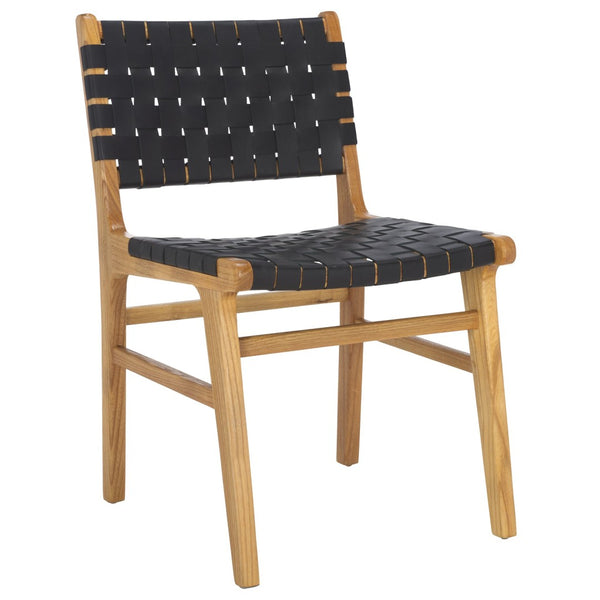 Safavieh TAIKA Woven Leather Dining Chair - Artisan Crafted, Modern Design, Perfect for Stylish Dining Spaces Black / Natural DCH4000C-SET2