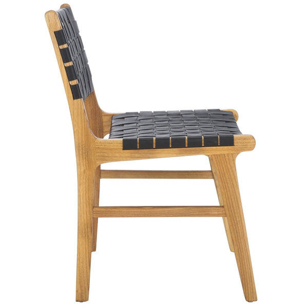 Safavieh TAIKA Woven Leather Dining Chair - Artisan Crafted, Modern Design, Perfect for Stylish Dining Spaces Black / Natural DCH4000C-SET2