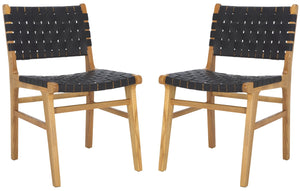 Safavieh TAIKA Woven Leather Dining Chair - Artisan Crafted, Modern Design, Perfect for Stylish Dining Spaces Black / Natural DCH4000C-SET2
