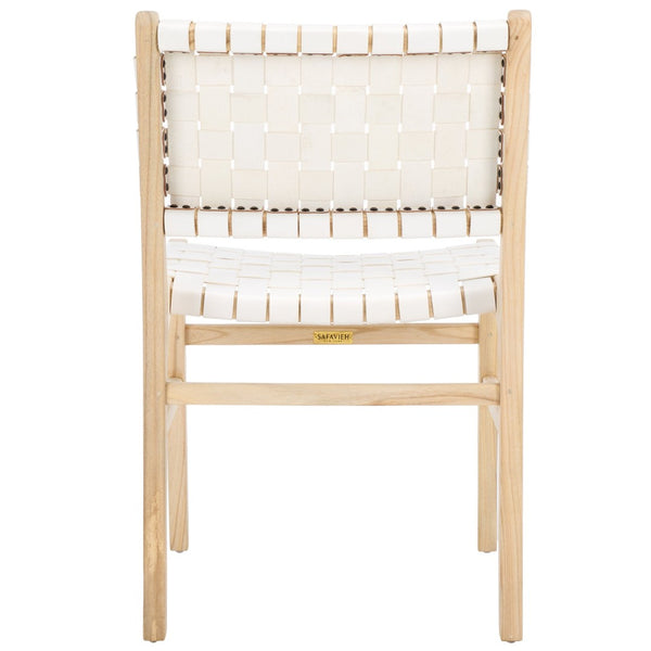 Safavieh TAIKA WOVEN LEATHER DINING CHAIR - Luxurious Comfort and Modern Design for Upscale Dining Spaces White / Light Natural DCH4000D-SET2