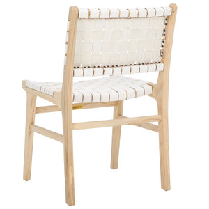 Safavieh TAIKA WOVEN LEATHER DINING CHAIR - Luxurious Comfort and Modern Design for Upscale Dining Spaces White / Light Natural DCH4000D-SET2