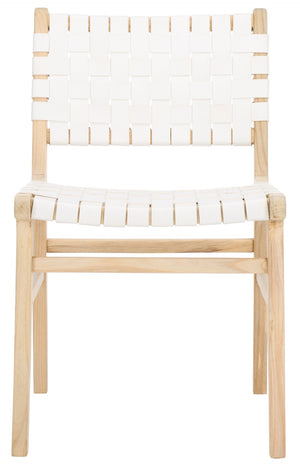 Safavieh TAIKA WOVEN LEATHER DINING CHAIR - Luxurious Comfort and Modern Design for Upscale Dining Spaces White / Light Natural DCH4000D-SET2