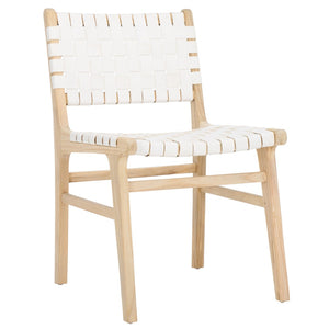 Safavieh TAIKA WOVEN LEATHER DINING CHAIR - Luxurious Comfort and Modern Design for Upscale Dining Spaces White / Light Natural DCH4000D-SET2