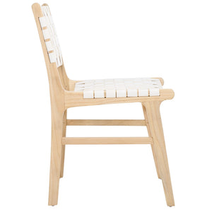 Safavieh TAIKA WOVEN LEATHER DINING CHAIR - Luxurious Comfort and Modern Design for Upscale Dining Spaces White / Light Natural DCH4000D-SET2