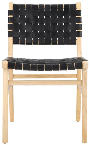 Safavieh Taika Woven Leather Dining Chair - Set of 2 Black / Light Natural DCH4000E-SET2