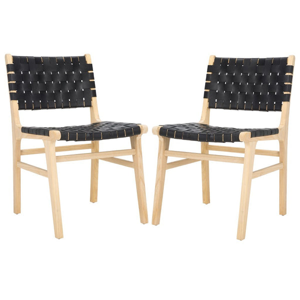 Safavieh Taika Woven Leather Dining Chair - Set of 2 Black / Light Natural DCH4000E-SET2