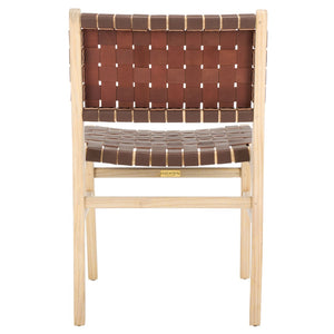 Safavieh TAIKA WOVEN LEATHER DINING CHAIR - Luxurious Comfort and Modern Design for Upscale Dining Spaces Cognac / Light Natural DCH4000F-SET2