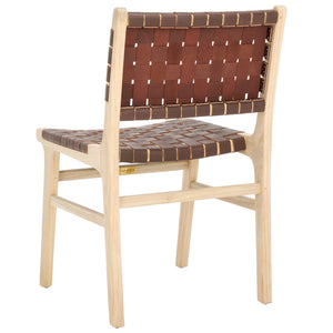 Safavieh TAIKA WOVEN LEATHER DINING CHAIR - Luxurious Comfort and Modern Design for Upscale Dining Spaces Cognac / Light Natural DCH4000F-SET2