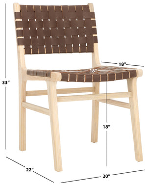 Safavieh TAIKA WOVEN LEATHER DINING CHAIR - Luxurious Comfort and Modern Design for Upscale Dining Spaces Cognac / Light Natural DCH4000F-SET2