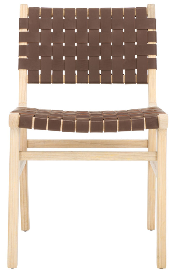 Safavieh TAIKA WOVEN LEATHER DINING CHAIR - Luxurious Comfort and Modern Design for Upscale Dining Spaces Cognac / Light Natural DCH4000F-SET2