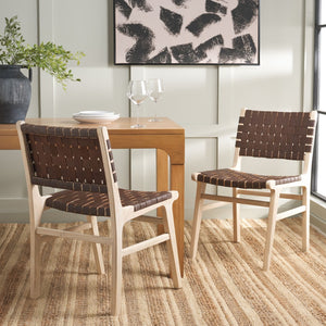 Safavieh TAIKA WOVEN LEATHER DINING CHAIR - Luxurious Comfort and Modern Design for Upscale Dining Spaces Cognac / Light Natural DCH4000F-SET2