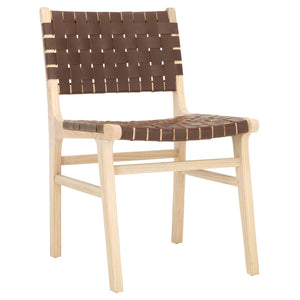 Safavieh TAIKA WOVEN LEATHER DINING CHAIR - Luxurious Comfort and Modern Design for Upscale Dining Spaces Cognac / Light Natural DCH4000F-SET2