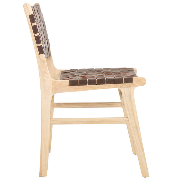 Safavieh TAIKA WOVEN LEATHER DINING CHAIR - Luxurious Comfort and Modern Design for Upscale Dining Spaces Cognac / Light Natural DCH4000F-SET2