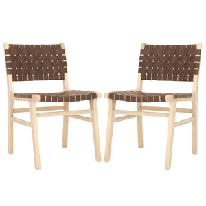 Safavieh TAIKA WOVEN LEATHER DINING CHAIR - Luxurious Comfort and Modern Design for Upscale Dining Spaces Cognac / Light Natural DCH4000F-SET2