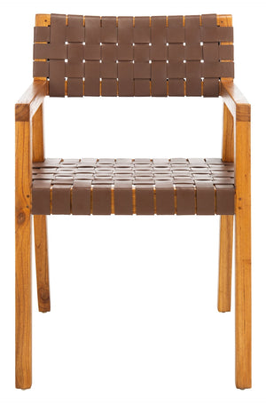 Safavieh Cire Leather Dining Chair – Modern Minimalist Design With Sculptural Frame For Stylish Dining Spaces Cognac / Natural DCH4004B