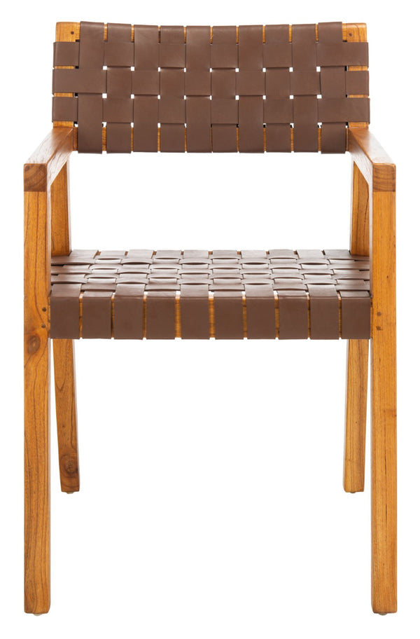 Safavieh Cire Leather Dining Chair – Modern Minimalist Design With Sculptural Frame For Stylish Dining Spaces Cognac / Natural DCH4004B