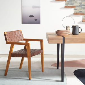 Safavieh Cire Leather Dining Chair – Modern Minimalist Design With Sculptural Frame For Stylish Dining Spaces Cognac / Natural DCH4004B