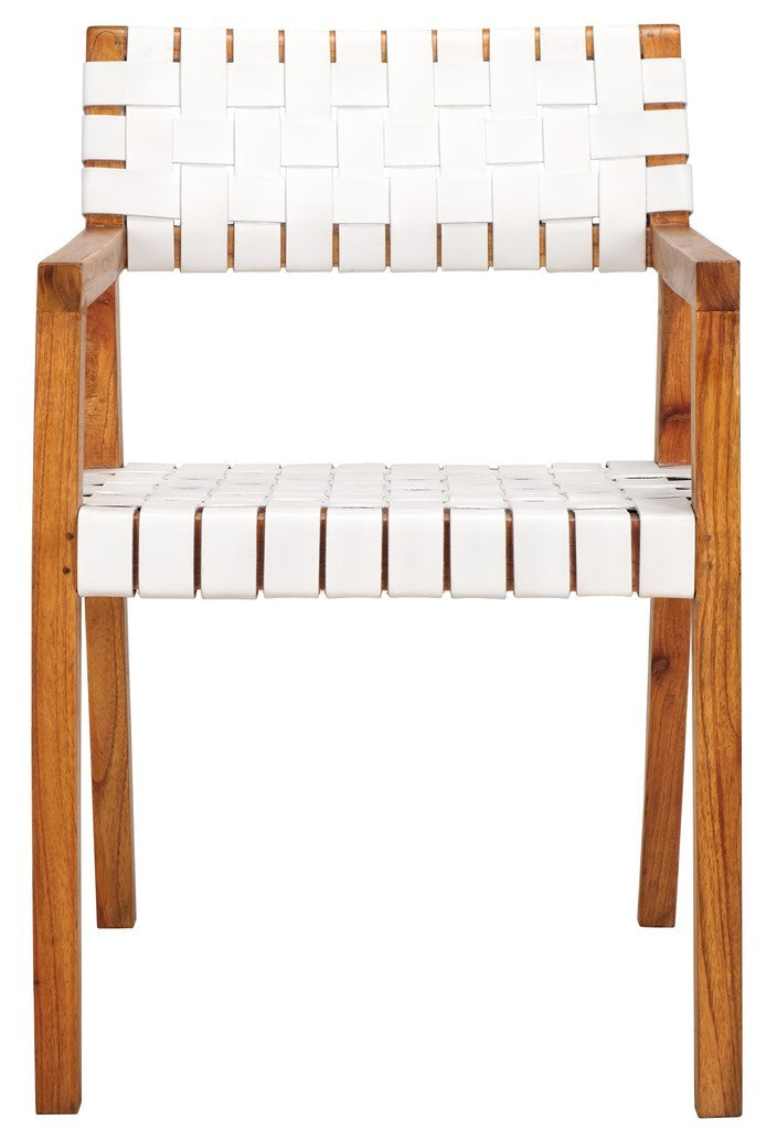 Safavieh Cire Leather Dining Chair White Leather / Natural Body Wood DCH4004C