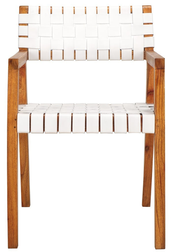 Safavieh Cire Leather Dining Chair White Leather / Natural Body Wood DCH4004C