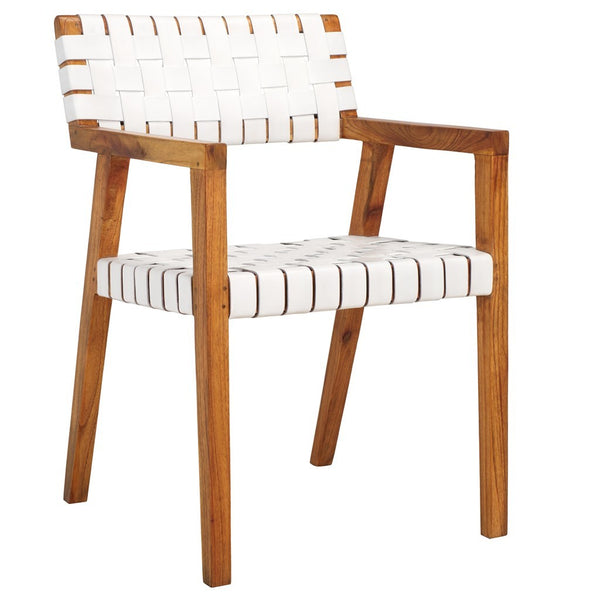 Safavieh Cire Leather Dining Chair White Leather / Natural Body Wood DCH4004C