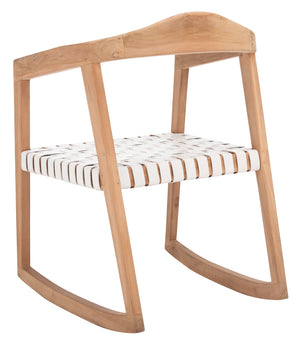Safavieh Willa Rocking Dining Chair - Contemporary Teak And Leather Blend For Stylish Comfort And Elegance White / Natural DCH4005A