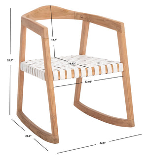 Safavieh Willa Rocking Dining Chair - Contemporary Teak And Leather Blend For Stylish Comfort And Elegance White / Natural DCH4005A