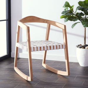 Safavieh Willa Rocking Dining Chair - Contemporary Teak And Leather Blend For Stylish Comfort And Elegance White / Natural DCH4005A