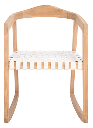 Safavieh Willa Rocking Dining Chair - Contemporary Teak And Leather Blend For Stylish Comfort And Elegance White / Natural DCH4005A