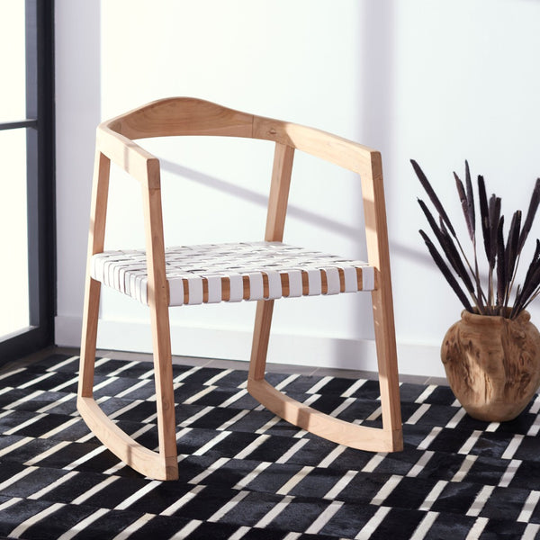 Safavieh Willa Rocking Dining Chair - Contemporary Teak And Leather Blend For Stylish Comfort And Elegance White / Natural DCH4005A