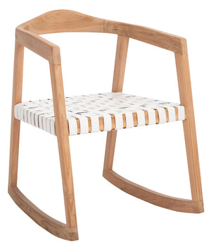 Safavieh Willa Rocking Dining Chair - Contemporary Teak And Leather Blend For Stylish Comfort And Elegance White / Natural DCH4005A