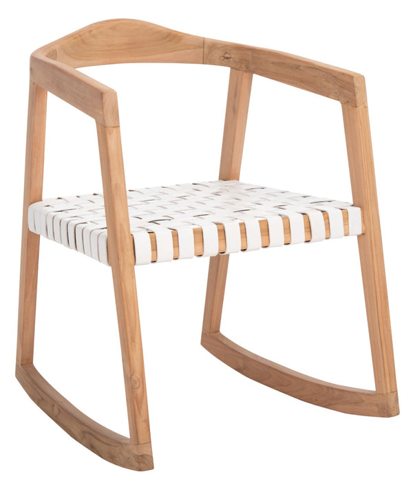 Safavieh Willa Rocking Dining Chair - Contemporary Teak And Leather Blend For Stylish Comfort And Elegance White / Natural DCH4005A