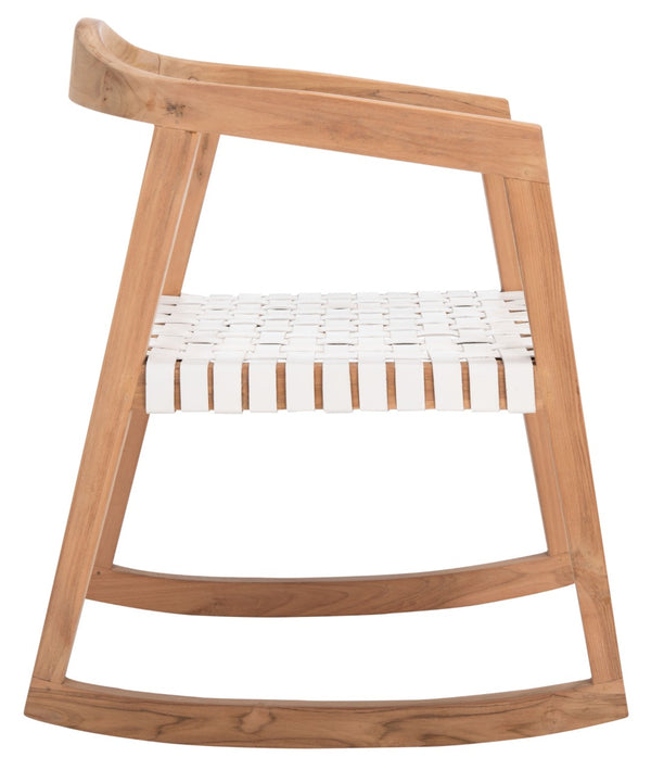 Safavieh Willa Rocking Dining Chair - Contemporary Teak And Leather Blend For Stylish Comfort And Elegance White / Natural DCH4005A