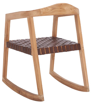Safavieh Willa Rocking Dining Chair - Contemporary Teak And Leather Blend For Stylish Comfort And Elegance Cognac / Natural DCH4005B