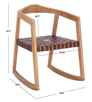 Safavieh Willa Rocking Dining Chair - Contemporary Teak And Leather Blend For Stylish Comfort And Elegance Cognac / Natural DCH4005B