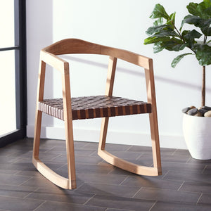 Safavieh Willa Rocking Dining Chair - Contemporary Teak And Leather Blend For Stylish Comfort And Elegance Cognac / Natural DCH4005B