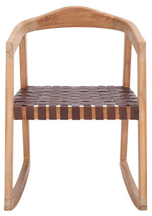 Safavieh Willa Rocking Dining Chair - Contemporary Teak And Leather Blend For Stylish Comfort And Elegance Cognac / Natural DCH4005B