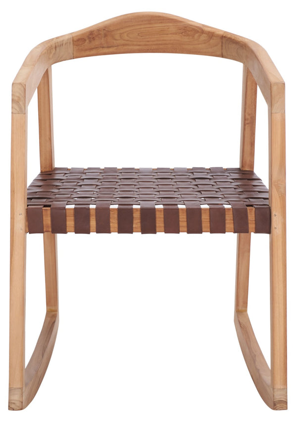 Safavieh Willa Rocking Dining Chair - Contemporary Teak And Leather Blend For Stylish Comfort And Elegance Cognac / Natural DCH4005B