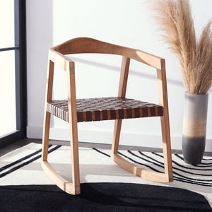Safavieh Willa Rocking Dining Chair - Contemporary Teak And Leather Blend For Stylish Comfort And Elegance Cognac / Natural DCH4005B