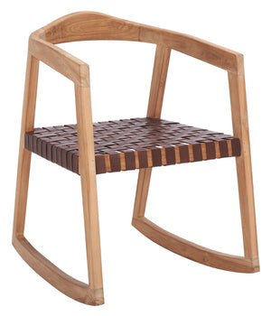 Safavieh Willa Rocking Dining Chair - Contemporary Teak And Leather Blend For Stylish Comfort And Elegance Cognac / Natural DCH4005B