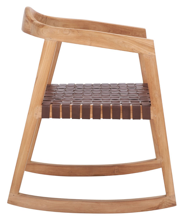 Safavieh Willa Rocking Dining Chair - Contemporary Teak And Leather Blend For Stylish Comfort And Elegance Cognac / Natural DCH4005B