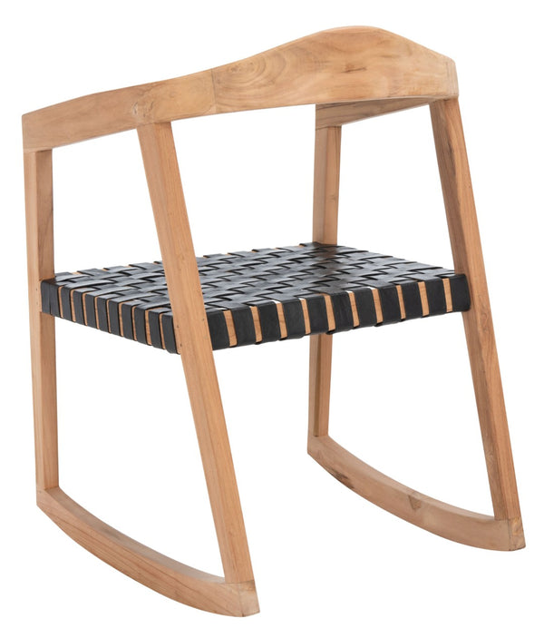 Safavieh Willa Rocking Dining Chair - Contemporary Teak And Leather Blend For Stylish Comfort And Elegance Black / Natural DCH4005C