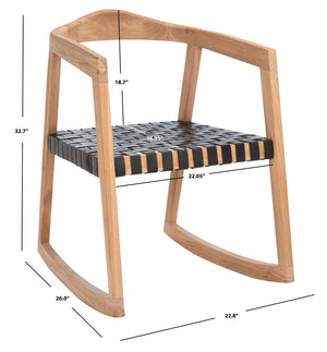 Safavieh Willa Rocking Dining Chair - Contemporary Teak And Leather Blend For Stylish Comfort And Elegance Black / Natural DCH4005C