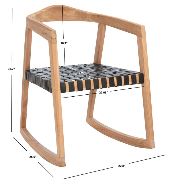 Safavieh Willa Rocking Dining Chair - Contemporary Teak And Leather Blend For Stylish Comfort And Elegance Black / Natural DCH4005C
