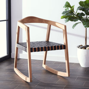 Safavieh Willa Rocking Dining Chair - Contemporary Teak And Leather Blend For Stylish Comfort And Elegance Black / Natural DCH4005C