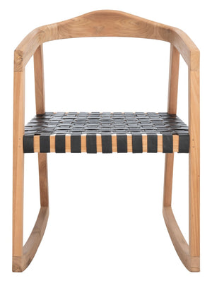 Safavieh Willa Rocking Dining Chair - Contemporary Teak And Leather Blend For Stylish Comfort And Elegance Black / Natural DCH4005C