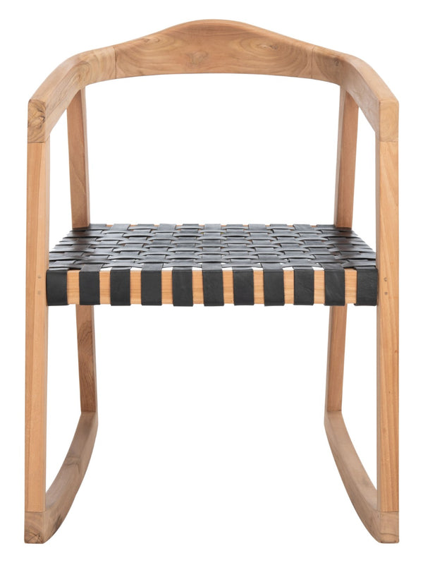 Safavieh Willa Rocking Dining Chair - Contemporary Teak And Leather Blend For Stylish Comfort And Elegance Black / Natural DCH4005C