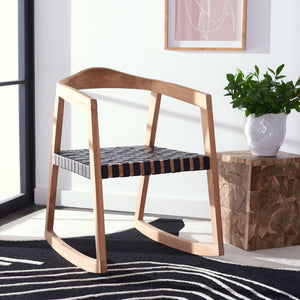 Safavieh Willa Rocking Dining Chair - Contemporary Teak And Leather Blend For Stylish Comfort And Elegance Black / Natural DCH4005C