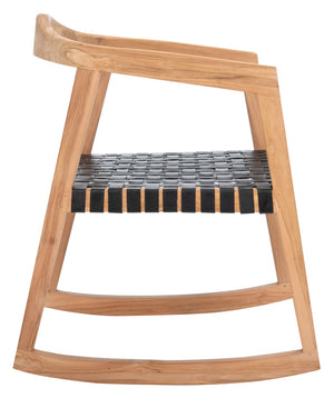 Safavieh Willa Rocking Dining Chair - Contemporary Teak And Leather Blend For Stylish Comfort And Elegance Black / Natural DCH4005C